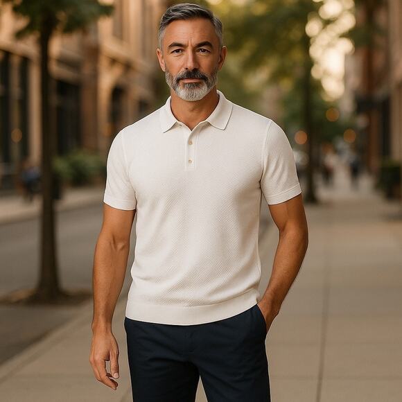 Michael Kors Men’s Linen Cotton Minimalist Summer Polo Shirt Medium White - Picture 1 of 7